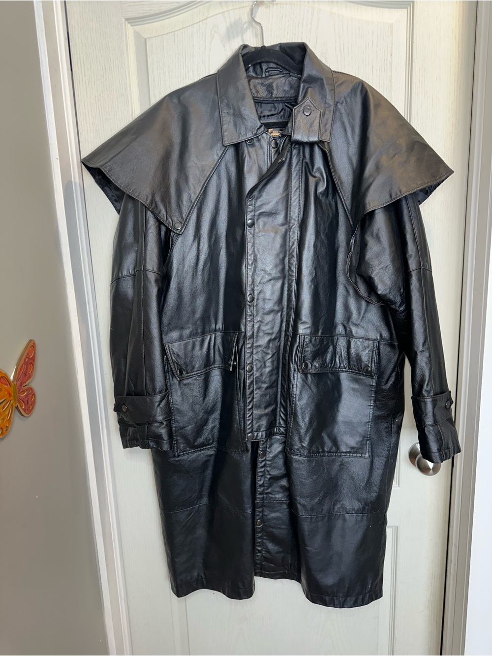 Guide Gear Long Black Leather Drover Cowboy Motorcycle Trench Jacket VTG small